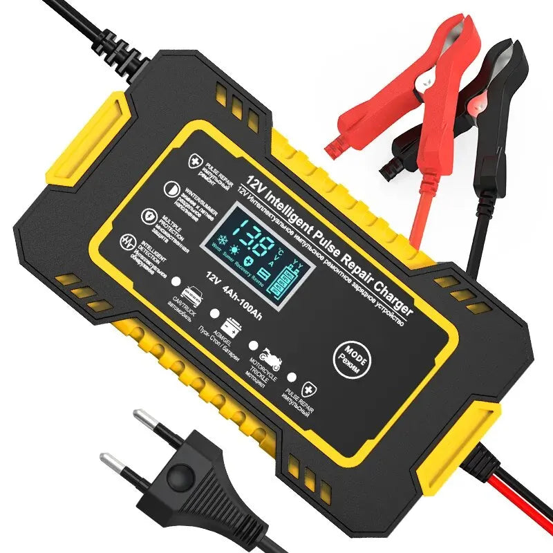 Cargador de batería de automóvil totalmente automático de 12 V y 6 A Cargadores de reparación Power Pulse Cargadores de batería de plomo ácido húmedos y secos Pantalla LCD digital 