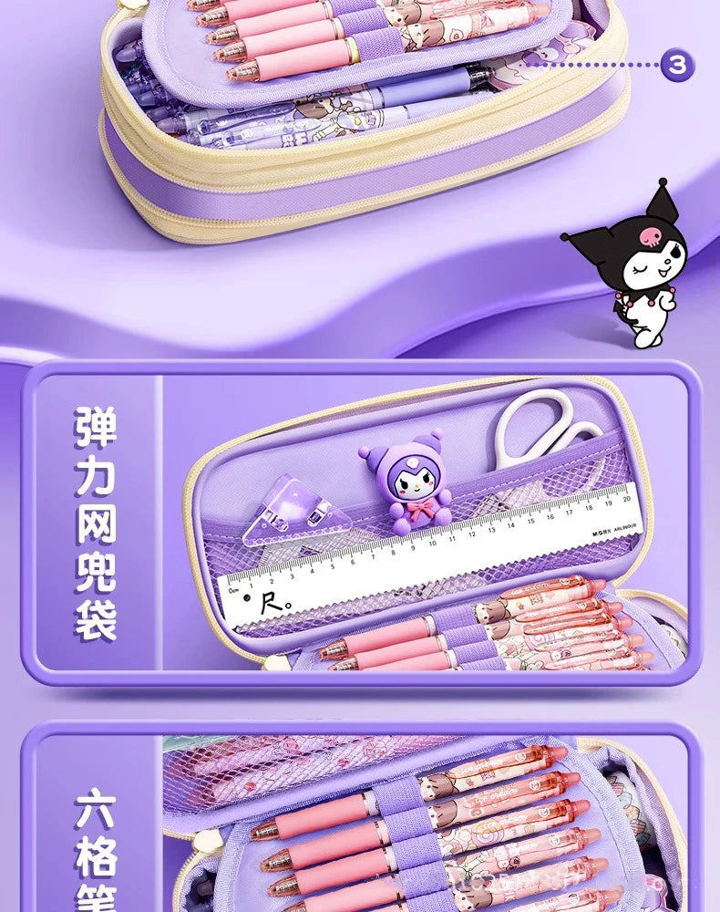 Estuche para lápices de gran capacidad 3D de Sanrio, caja de papelería Kawaii Hello Kitty Cinnamoroll Melody Kuromi, bolsa para lápices, útiles escolares